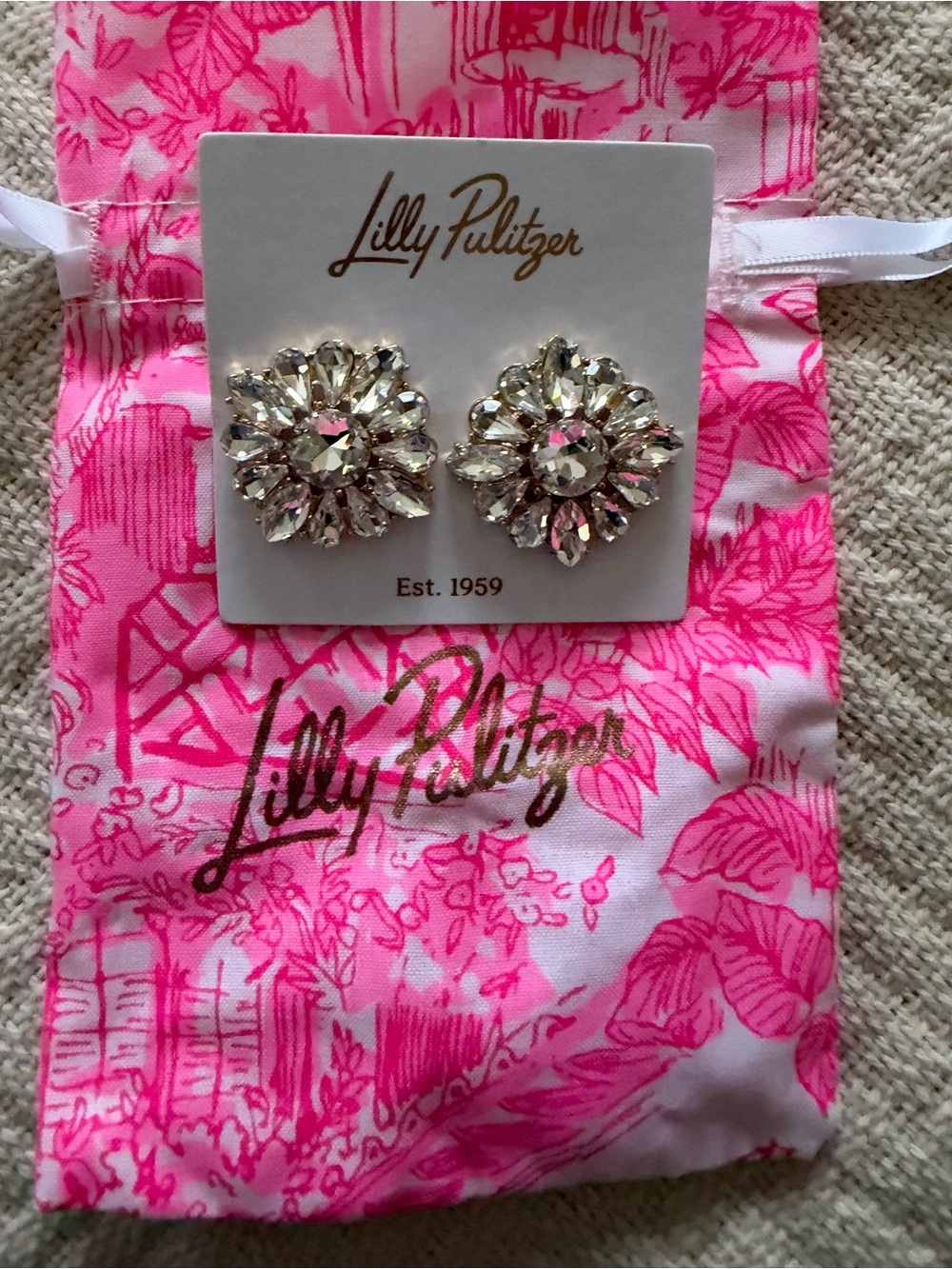 Lilly Pulitzer Clear Crystal Floral Stud Earrings